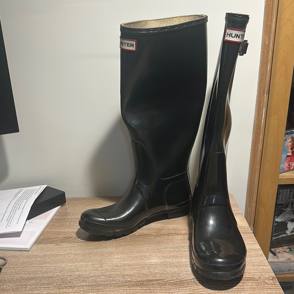 Hunter Glossy Black Tall Boots